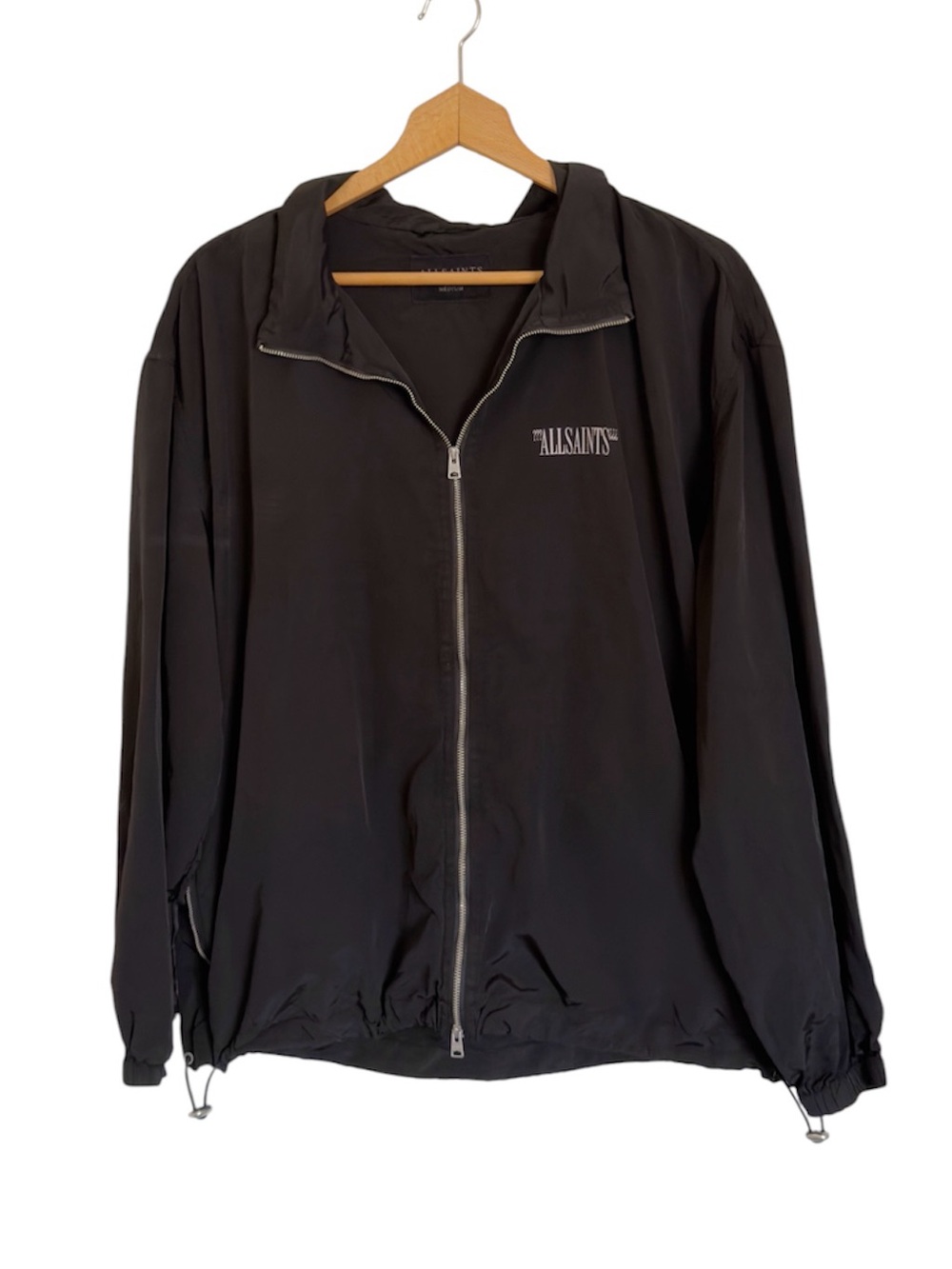 All Saints Black Front Zip Stow Hoodie Wind Breaker Jacket Size M
